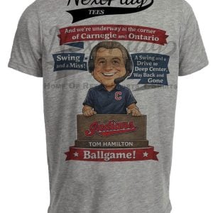 Cleveland Indians Announcer Tom Hamilton Frick Award Caricature Retro Gray Sublimated T-Shirt
