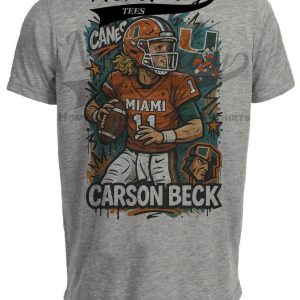 Miami Hurricanes Carson Beck Exclusive Caricature Football Artwork Heather Gray Sublimated T-Shirt