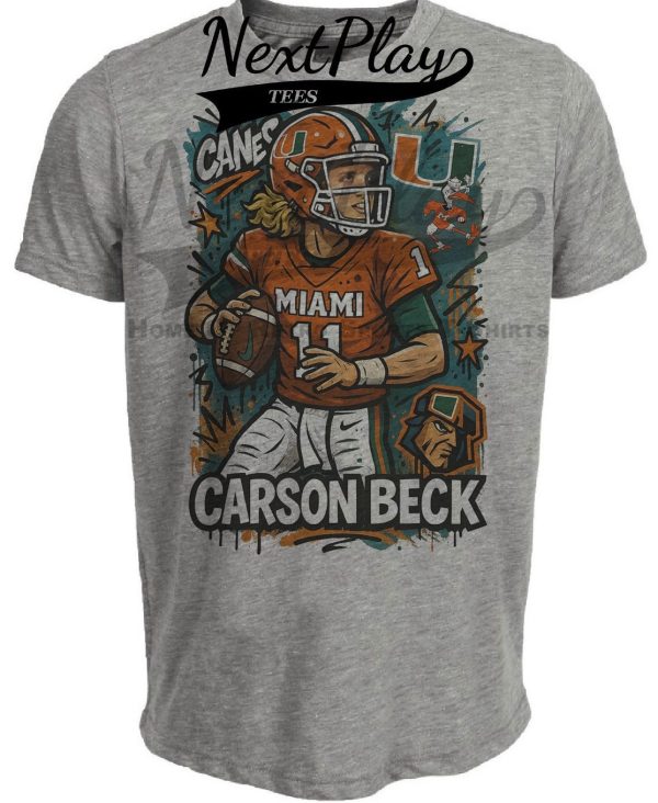Miami Hurricanes Carson Beck Exclusive Caricature Football Artwork Heather Gray Sublimated T-Shirt