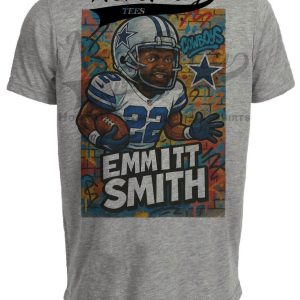 Dallas Cowboys Emmitt Smith Exclusive Caricature Football Artwork Heather Gray Sublimated T-Shirt