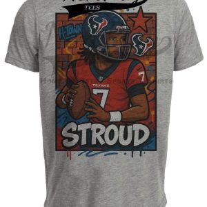 Houston Texans CJ Stroud Exclusive Caricature Football Artwork Heather Gray Sublimated T-Shirt