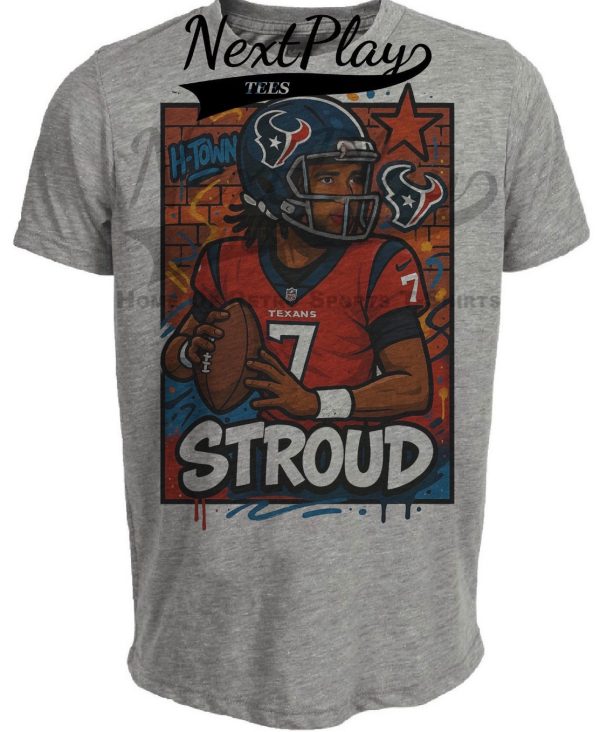 Houston Texans CJ Stroud Exclusive Caricature Football Artwork Heather Gray Sublimated T-Shirt