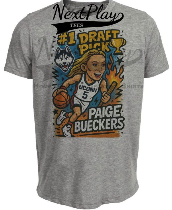 UConn Huskies Paige Bueckers #1 Draft Pick Exclusive Caricature Basketball Artwork Heather Gray Sublimated T-Shirt