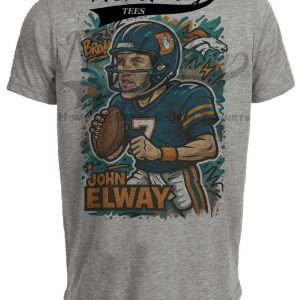 Denver Broncos John Elway Exclusive Caricature Football Artwork Heather Gray Sublimated T-Shirt