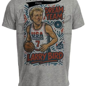 USA Olympics Dream Team Larry Bird Exclusive Caricature Basketball 1992 Artwork Heather Gray Sublimated T-Shirt
