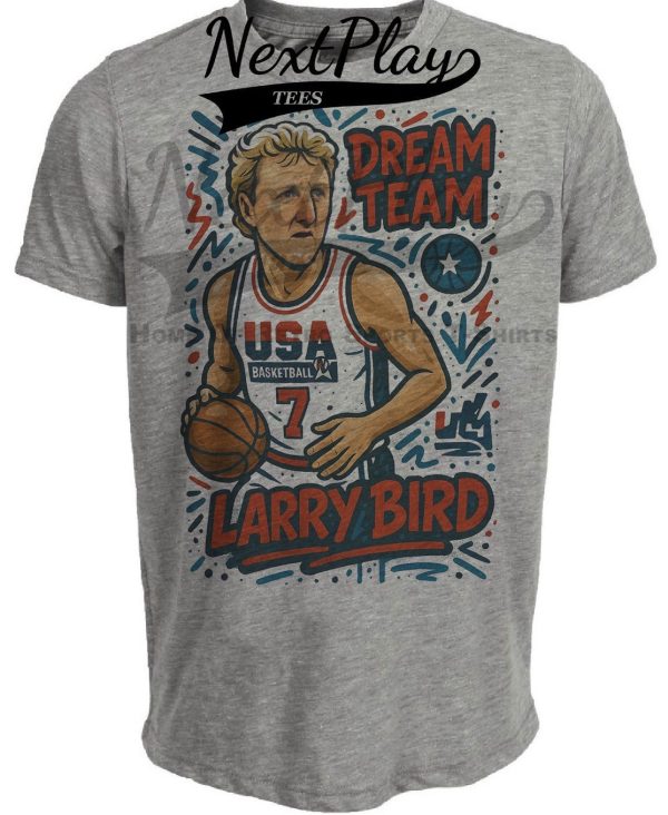 USA Olympics Dream Team Larry Bird Exclusive Caricature Basketball 1992 Artwork Heather Gray Sublimated T-Shirt