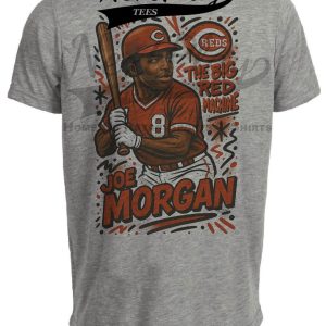 Cincinnati Reds Joe Morgan Big Red Machine Exclusive Caricature Baseball Artwork Heather Gray Sublimated T-Shirt