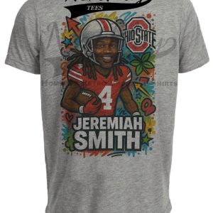 Ohio State Buckeyes Jeremiah Smith Exclusive Caricature Football Artwork Heather Gray Sublimated T-Shirt