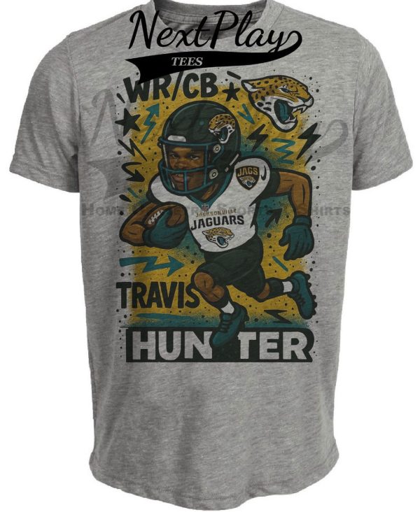 Jacksonville Jaguars Travis Hunter 1st Round Draft Exclusive Graffiti 
Football Artwork Heather Gray Sublimated T-Shirt