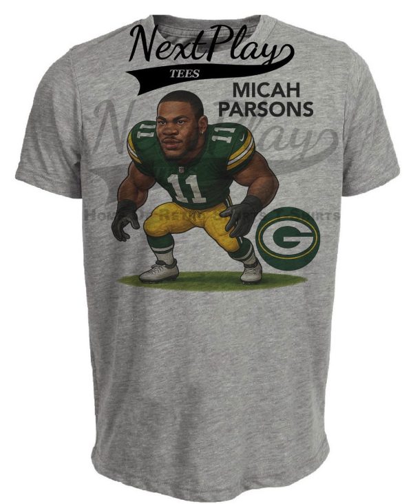 Green Bay Packers Micah Parsons Exclusive Caricature Football Artwork Heather Gray Sublimated T-Shirt