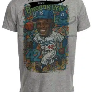 Brooklyn Dodgers Jackie Robinson Exclusive Caricature Baseball Artwork Heather Gray Sublimated T-Shirt