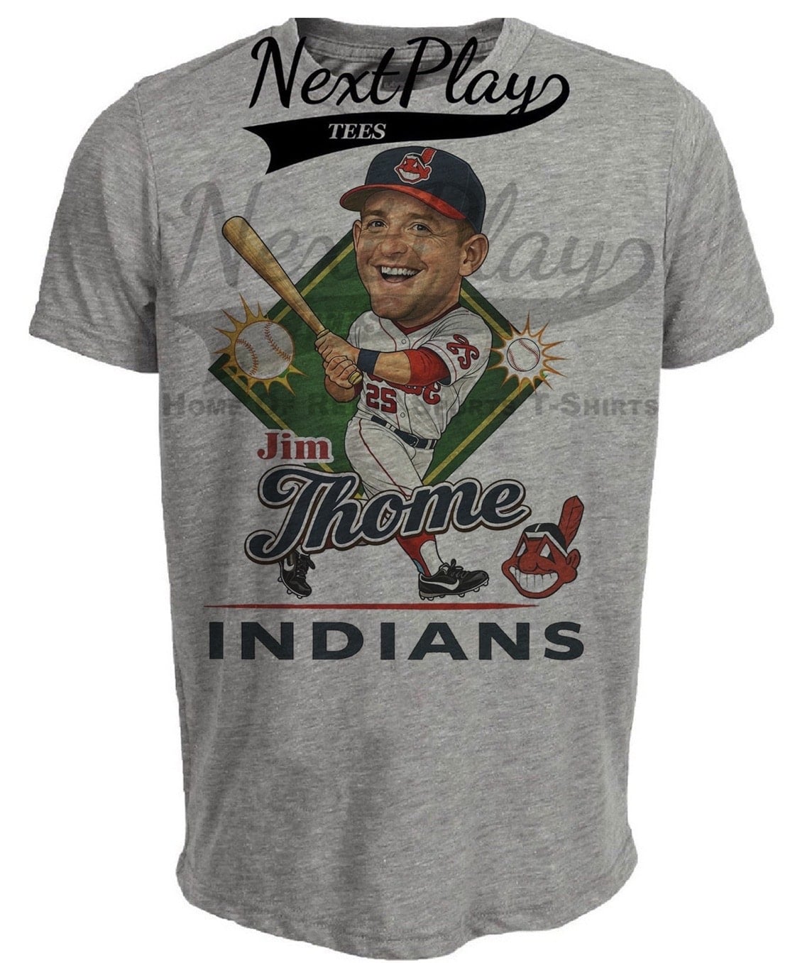 Cleveland Indians Jim Thome Caricature Retro Gray Sublimated T-Shirt