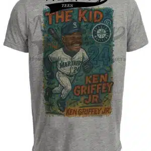 Seattle Mariners Ken Griffey Jr. The Kid Exclusive Caricature Baseball Artwork Heather Gray Sublimated T-Shirt