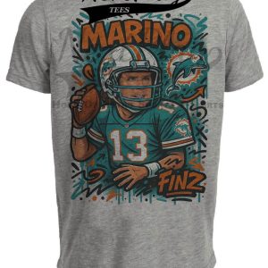 Miami Dolphins Dan Marino Exclusive Caricature Football Artwork Heather Gray Sublimated T-Shirt