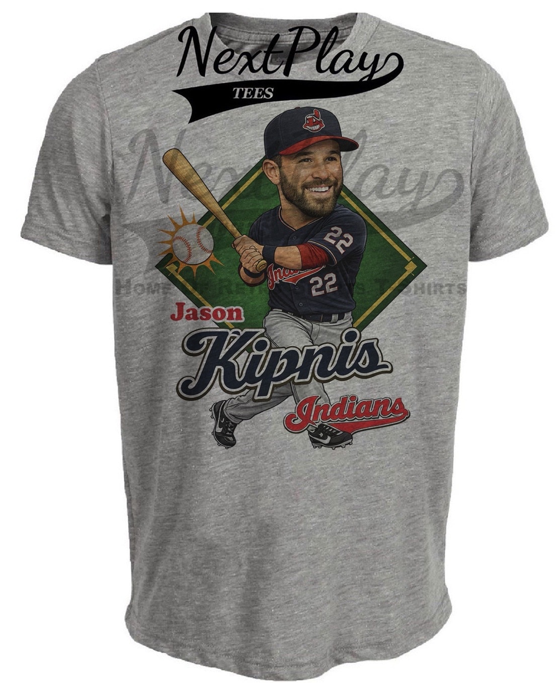 Cleveland Indians Jason Kipnis Caricature Retro Gray Sublimated T-Shirt
