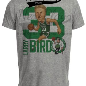 Boston Celtics Larry Bird Retro Basketball 1989 Artwork Heather Gray Sublimated T-Shirt