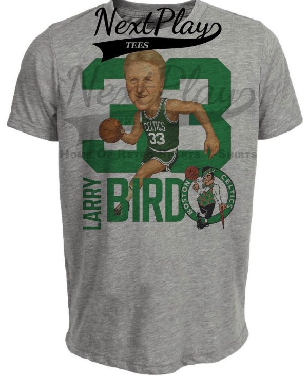 Boston Celtics Larry Bird Retro Basketball 1989 Artwork Heather Gray Sublimated T-Shirt