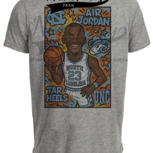 North Carolina Tar Heels Michael Jordan Exclusive Caricature Basketball Artwork Heather Gray Sublimated T-Shirt