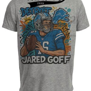 Detroit Lions Jared Goff Exclusive Caricature Football Artwork Heather Gray Sublimated T-Shirt