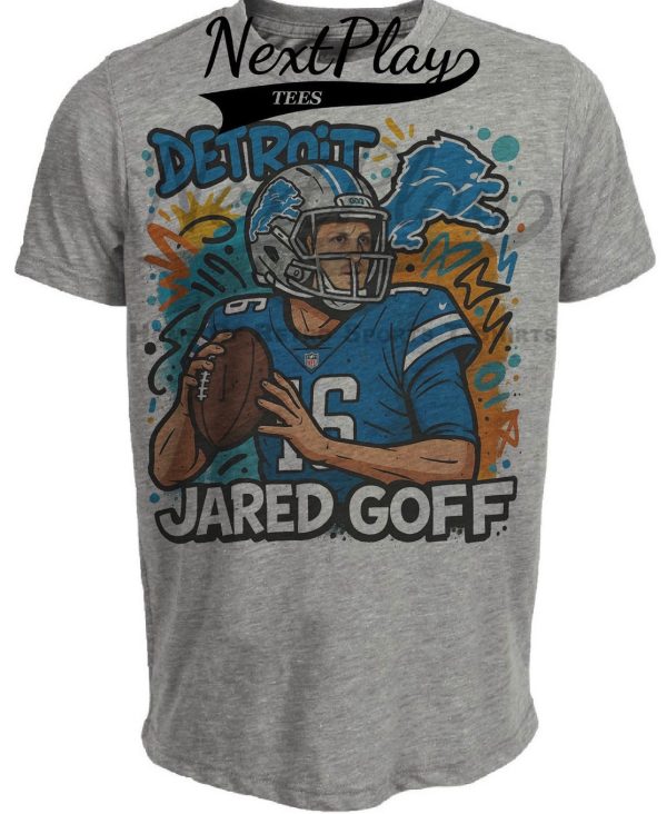 Detroit Lions Jared Goff Exclusive Caricature Football Artwork Heather Gray Sublimated T-Shirt