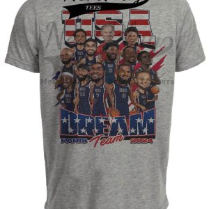 USA Olympics Dream Team Exclusive Caricature Basketball 2024 Artwork Heather Gray Sublimated T-Shirt