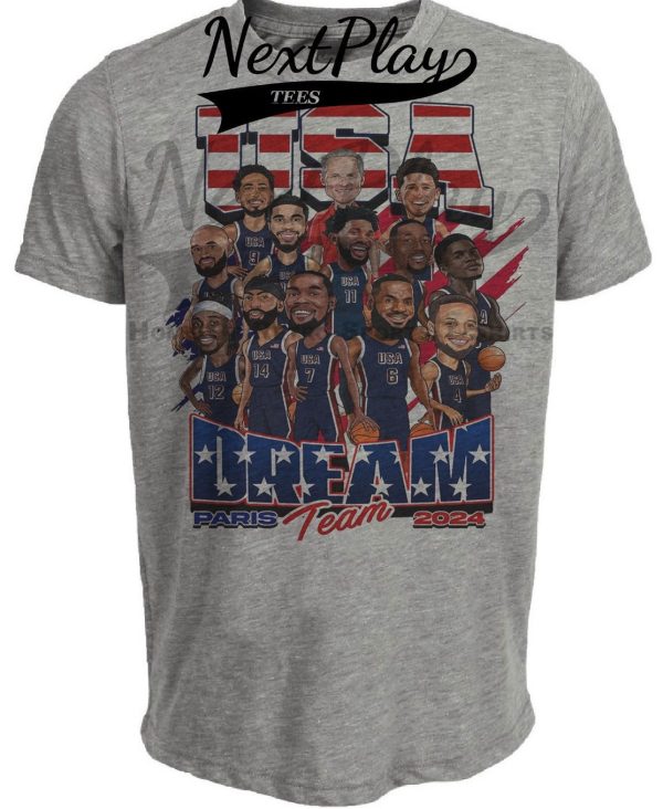 USA Olympics Dream Team Exclusive Caricature Basketball 2024 Artwork Heather Gray Sublimated T-Shirt