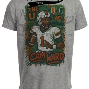 Miami Hurricanes Cam Ward Exclusive Caricature Football Artwork Heather Gray Sublimated T-Shirt