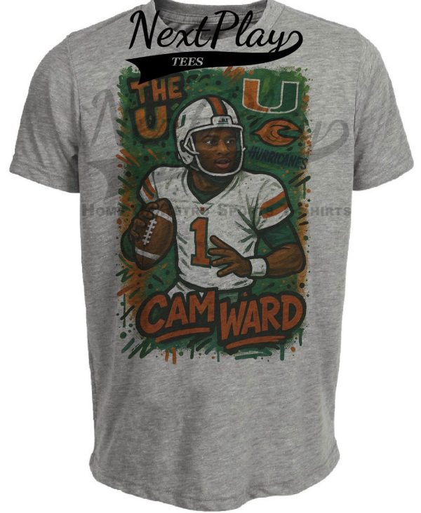 Miami Hurricanes Cam Ward Exclusive Caricature Football Artwork Heather Gray Sublimated T-Shirt