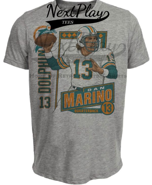 Miami Dolphins Dan Marino Retro Exclusive Football 1987 Artwork Heather Gray Sublimated T-Shirt
