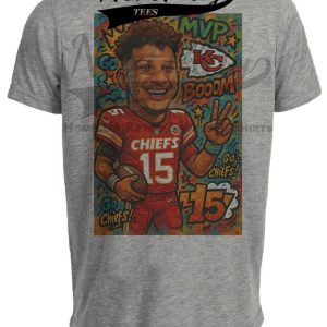 Kansas City Chiefs Patrick Mahomes Exclusive Caricature Football Artwork Heather Gray Sublimated T-Shirt