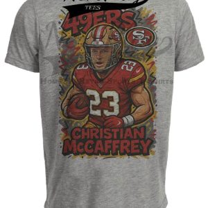 San Francisco 49ers Christian McCaffrey Exclusive Caricature Football Artwork Heather Gray Sublimated T-Shirt