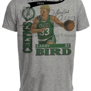 Boston Celtics Larry Bird Retro Basketball 1986 Artwork Heather Gray Sublimated T-Shirt