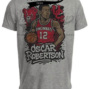 Cincinnati Bearcats Oscar Robertson Exclusive Caricature Basketball Artwork Heather Gray Sublimated T-Shirt