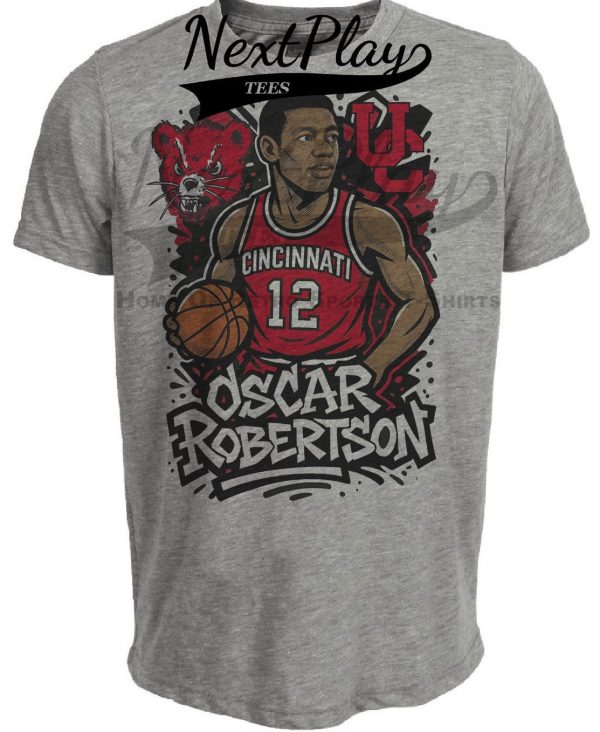 Cincinnati Bearcats Oscar Robertson Exclusive Caricature Basketball Artwork Heather Gray Sublimated T-Shirt