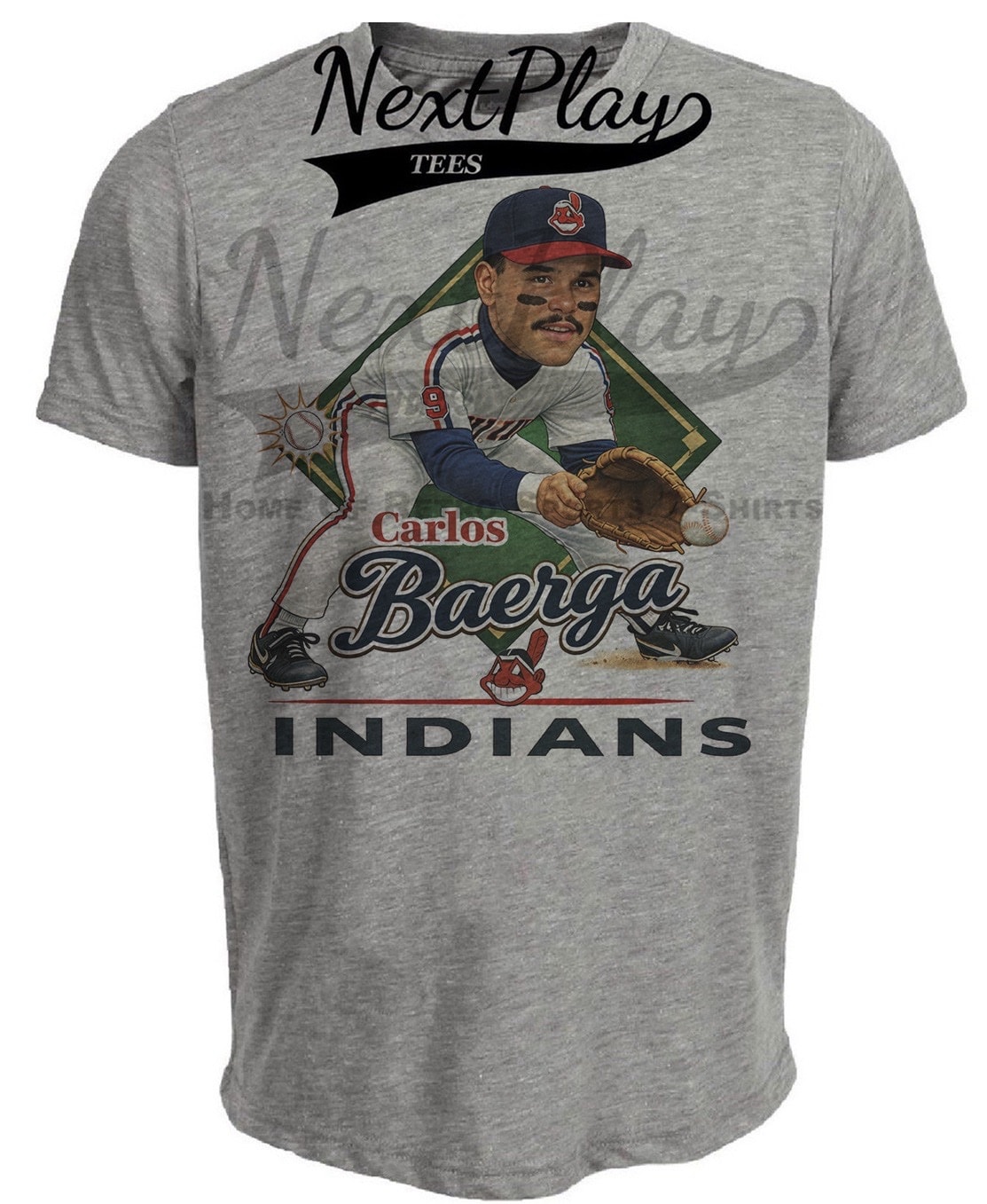 Cleveland Indians Carlos Baerga Caricature Retro Gray Sublimated T-Shirt