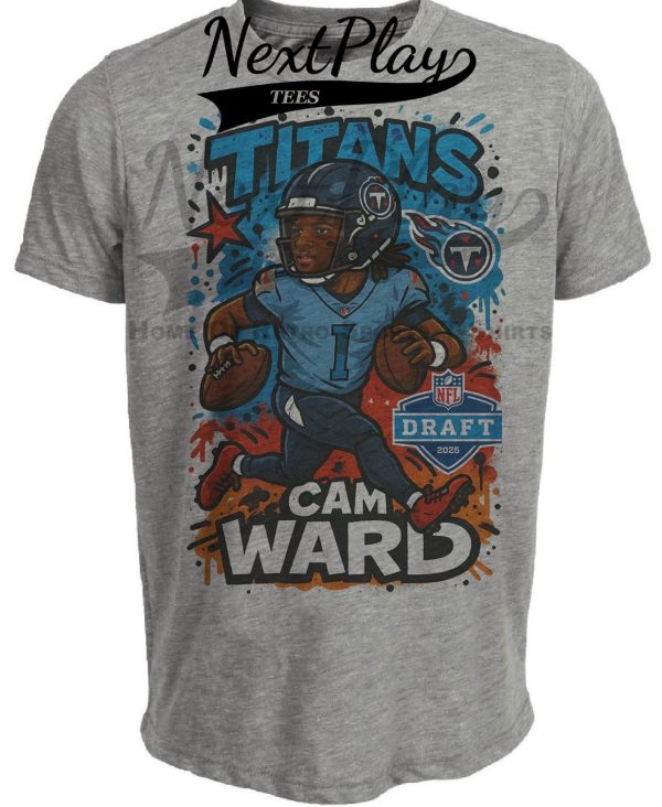 Tennessee Titans Cam Ward QB #1 Draft Pick Exclusive Caricature Football Artwork Heather Gray Sublimated T-Shirt