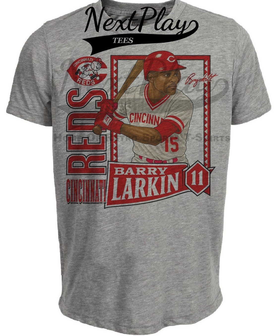 Cincinnati Reds Barry Larkin Retro Exclusive Baseball 1989 Artwork Heather Gray Sublimated T-Shirt