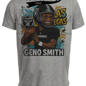 Las Vegas Raiders Geno Smith Exclusive Caricature Football Artwork Heather Gray Sublimated T-Shirt