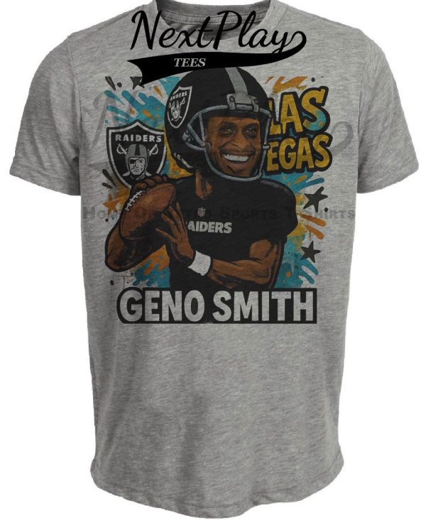 Las Vegas Raiders Geno Smith Exclusive Caricature Football Artwork Heather Gray Sublimated T-Shirt