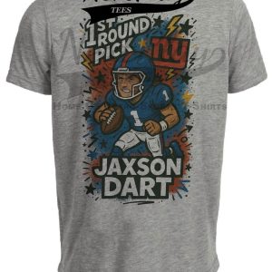 New York Giants Jaxson Dart First Round Draft Exclusive Graffiti Football Artwork Heather Gray Sublimated T-Shirt