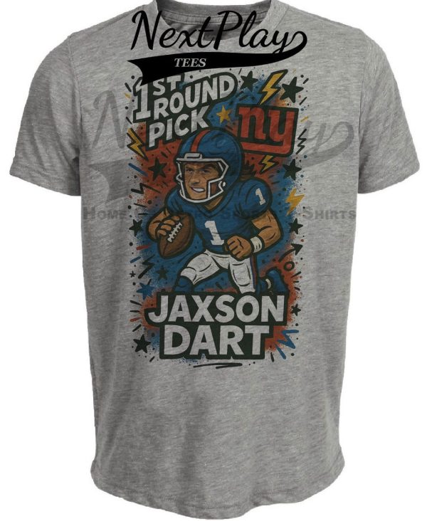 New York Giants Jaxson Dart First Round Draft Exclusive Graffiti Football Artwork Heather Gray Sublimated T-Shirt