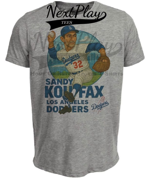 Los Angeles Dodgers Sandy Koufax Exclusive Retro Baseball City 1963 Artwork Heather Gray Sublimated T-Shirt