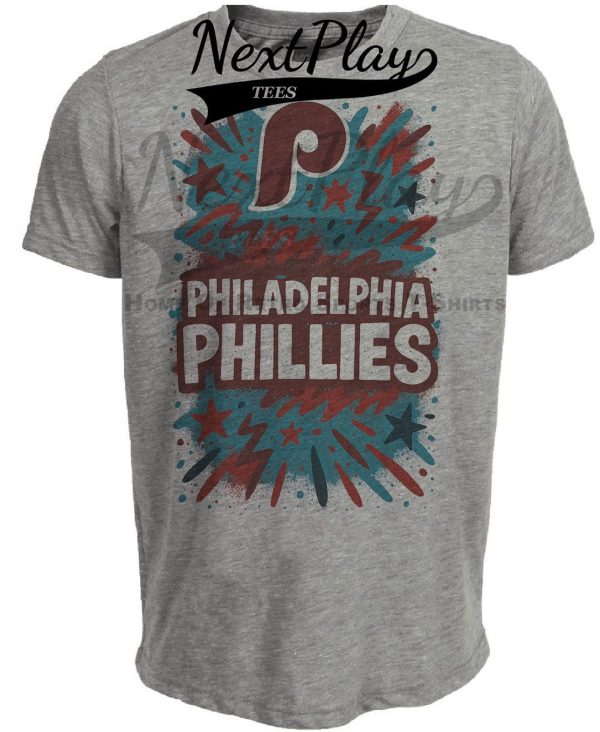Philadelphia Phillies Graffiti Exclusive Retro Baseball Artwork Heather Gray Sublimated T-Shirt