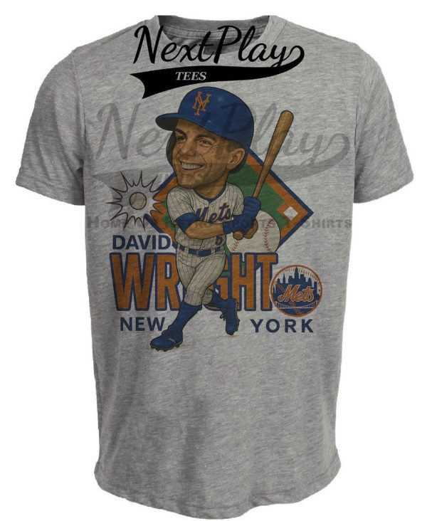 New York Mets David Wright Retro Baseball Artwork Heather Gray Sublimated T-Shirt