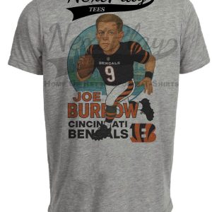 Cincinnati Bengals Joe Burrow Exclusive Retro Football Jungle City Artwork Heather Gray Sublimated T-Shirt