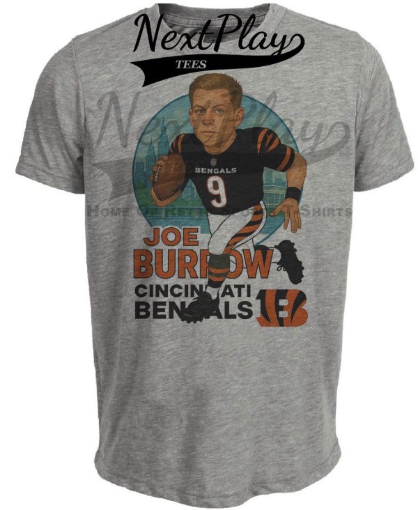 Cincinnati Bengals Joe Burrow Exclusive Retro Football Jungle City Artwork Heather Gray Sublimated T-Shirt