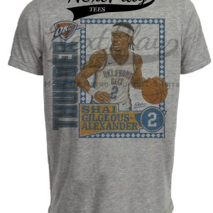 Oklahoma City Thunder Shai Gilgeous-Alexander Exclusive Retro Basketball Artwork Heather Gray Sublimated T-Shirt
