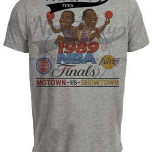 Detroit Pistons Isiah Thomas vs. Los Angeles Lakers Magic Johnson Playoff Finals Exclusive Retro Basketball 1989 Artwork Heather Gray Sublimated T-Shirt