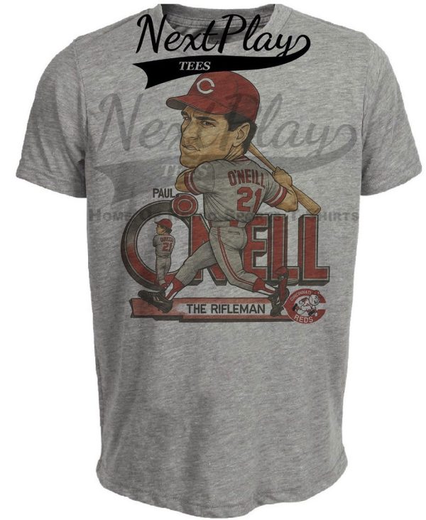 Cincinnati Reds Paul O’Neill The Rifleman Retro Baseball 1990 Artwork Heather Gray Sublimated T-Shirt