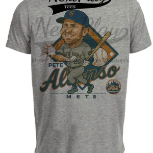 New York Mets Pete Alonso Exclusive Retro Baseball Caricature Artwork Heather Gray Sublimated T-Shirt
